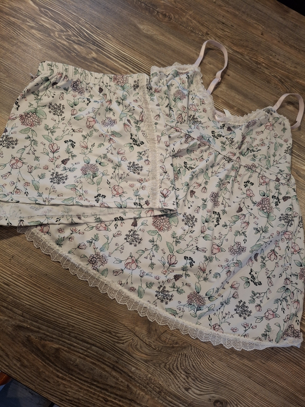 Laura Ashley Cream Floral Lace-Trim Camisole & Shorts Set